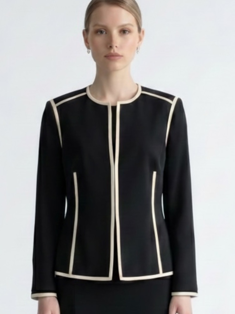 NWT Kasper Business Casual Women’s Size 18 Black Color White Piping Suit Jacket